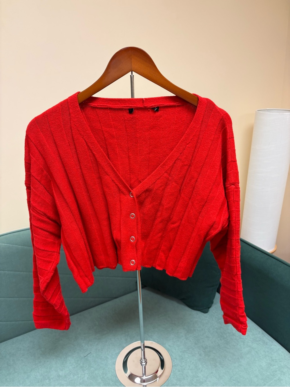 Forever 21 Bright Red Knit Cardigan with Ribbon Trim
